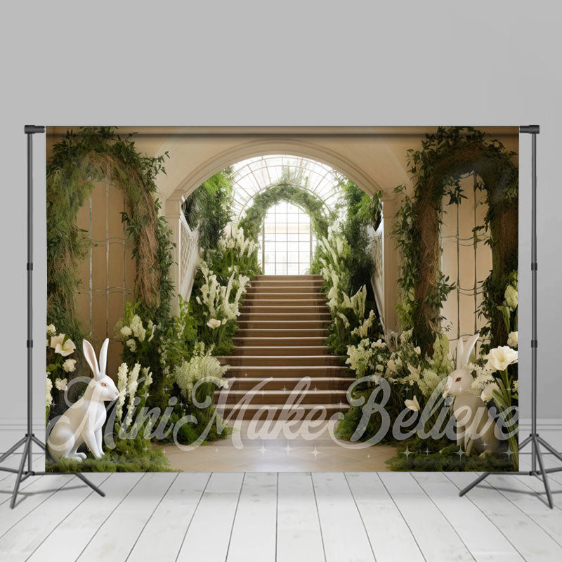 Aperturee - Grün weißer Blumenpalast Treppen Osterhintergrund