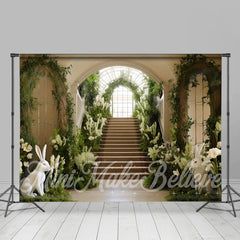 Aperturee - Grün weißer Blumenpalast Treppen Osterhintergrund