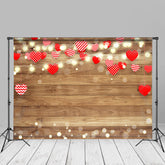 Aperturee - Rote Herzen Bokeh Holzstruktur Valentinstag Hintergrund