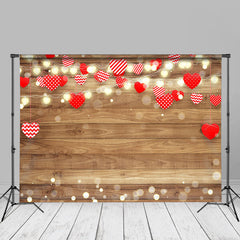 Aperturee - Rote Herzen Bokeh Holzstruktur Valentinstag Hintergrund