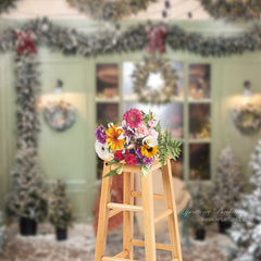 Aperturee - Innenbäume grüner Tür und Fensterkranz Weihnachtskulisse