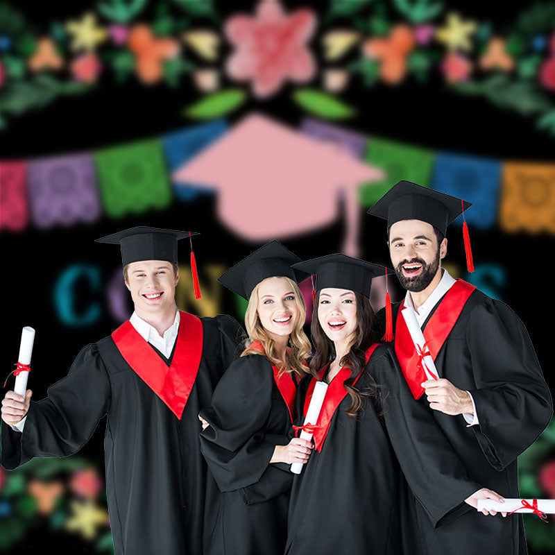 Aperturee - Blätter rosa Blumenkappe Herzlichen Glückwunsch Absolvent Fotohintergrund