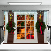 Aperturee - Hellgrüner Kranz weißes Fenster Weihnachtshintergrund