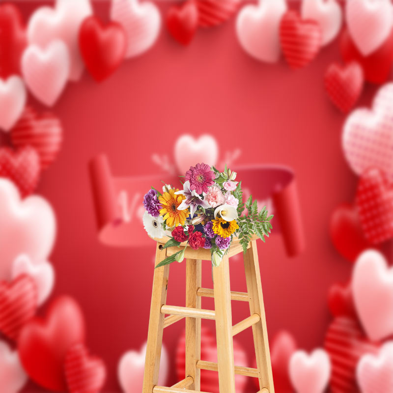 Aperturee - Hellrote Streifen Punkte Herz Valentinstag Hintergrund