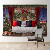 Aperturee - Wohnzimmer Deko Baum roter Vorhang Weihnachtsabend Hintergrund