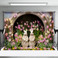 Aperturee - Hübscher Hasen Tulpen Blumenbogen Loch Osterhintergrund