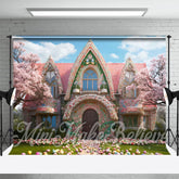 Aperturee - Lovly Pink House Sakura Tree Eggs Osterhintergrund