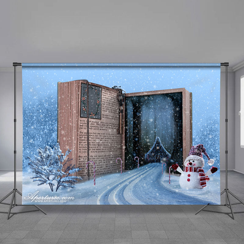 Aperturee - Magic Book Road To Cabin Schneemann Winterhintergrund