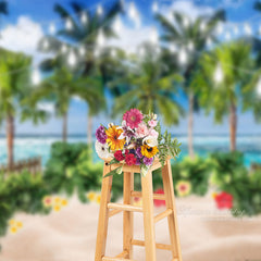 Aperturee - Monstera Blumen Zaun Strand Sommer Fotohintergrund