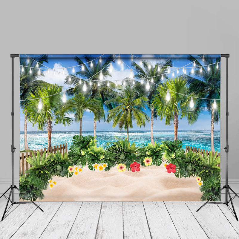 Aperturee - Monstera Blumen Zaun Strand Sommer Fotohintergrund
