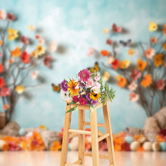 Aperturee – Fotohintergrund aus Papier mit Blumenmuster Schmetterling und blauem Himmel