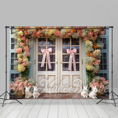 Aperturee - Rosa Fliege Hase Blumen Holztür Ostern Hintergrund