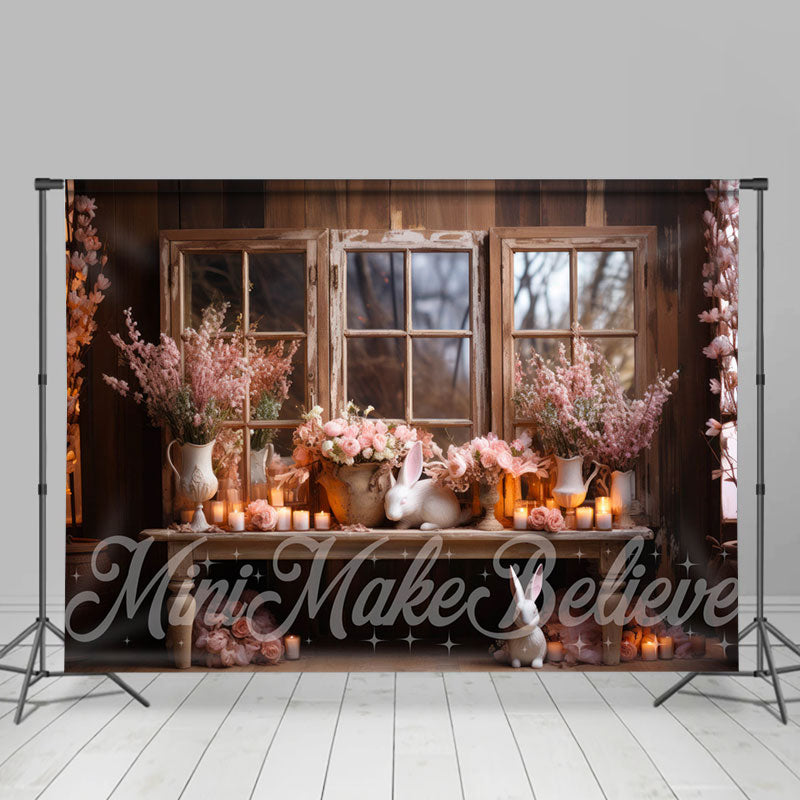Aperturee - Rosa Blumen Häschen Holz Schreibtisch Fenster Ostern Hintergrund