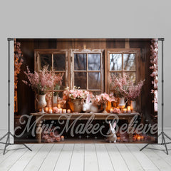 Aperturee - Rosa Blumen Häschen Holz Schreibtisch Fenster Ostern Hintergrund