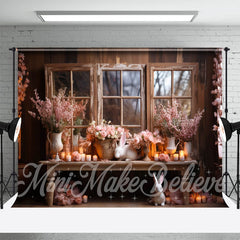 Aperturee - Rosa Blumen Häschen Holz Schreibtisch Fenster Ostern Hintergrund