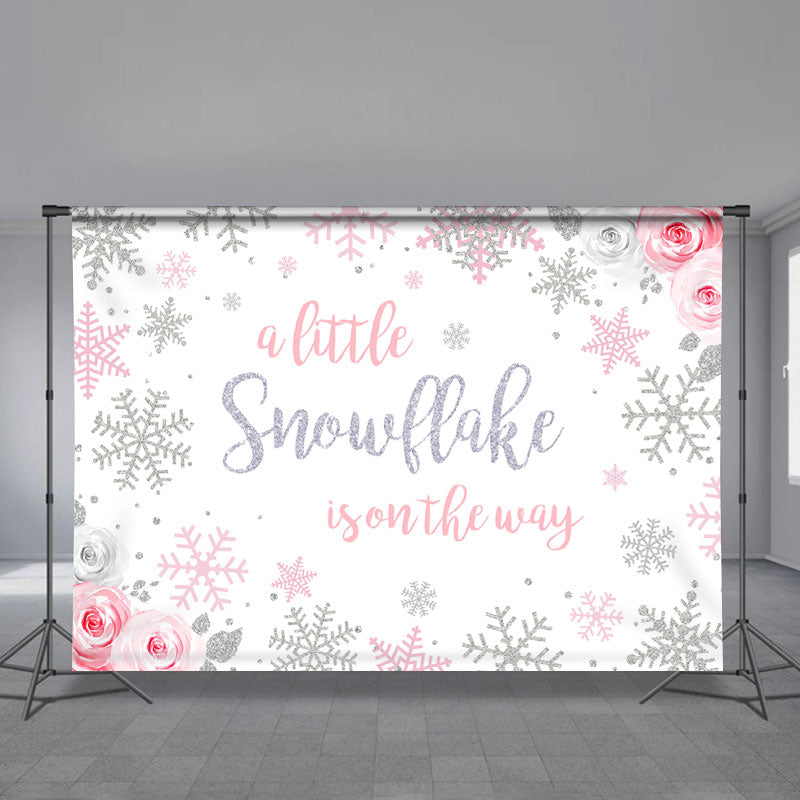 Aperturee - Rosa Schneeflocken Blumen Babyparty Winterhintergrund