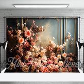 Aperturee - Rosa Vintage florale blaue Wand Kunstkulisse