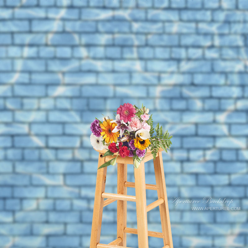Aperturee – Hübscher blauer Wasserwellen Backsteinmauer Fotohintergrund