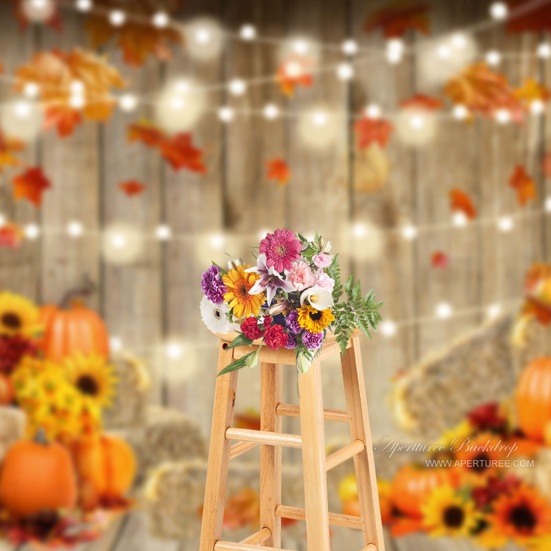 Aperturee - ApertureeKürbis Heuhaufen Holz Wandzwiebeln Herbst Hintergrund
