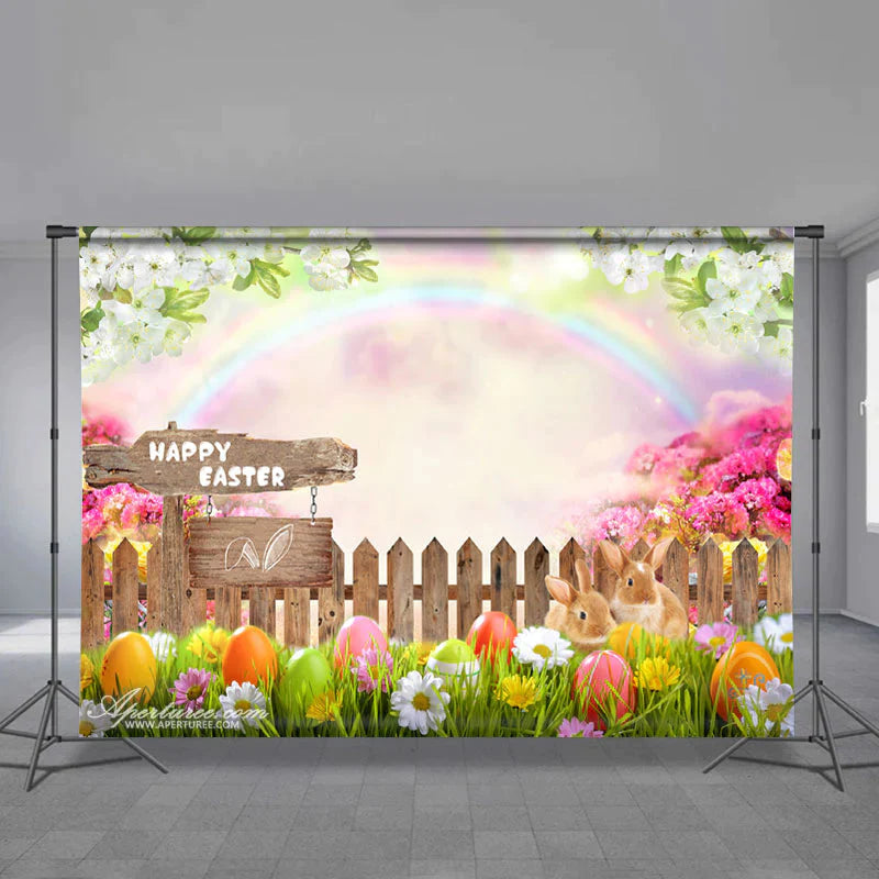 Aperturee - Kaninchen Farbei Regenbogen frohe Ostern Hintergrund