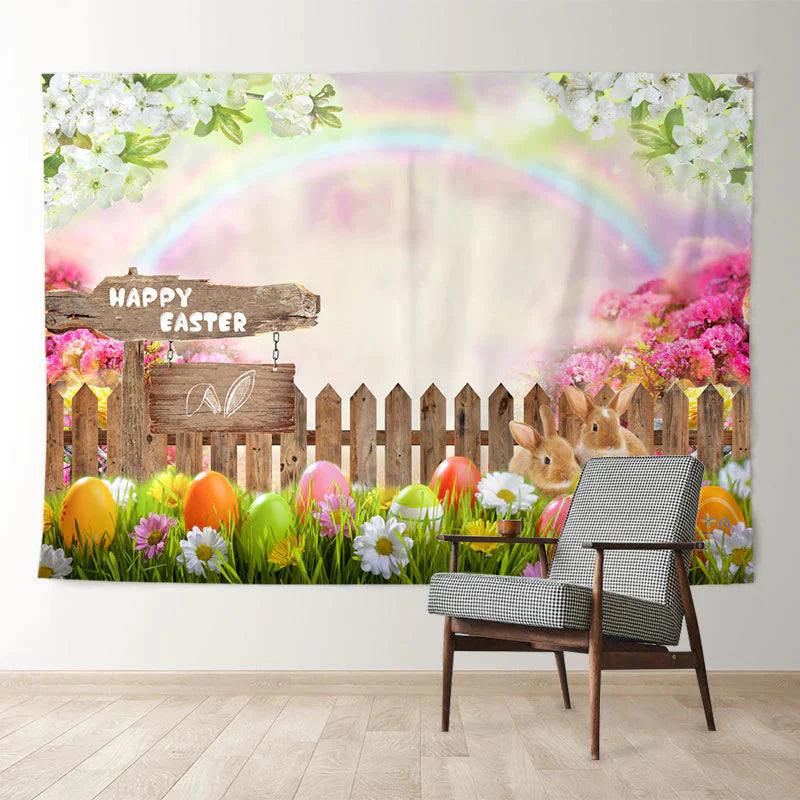 Aperturee - Kaninchen Farbei Regenbogen frohe Ostern Hintergrund