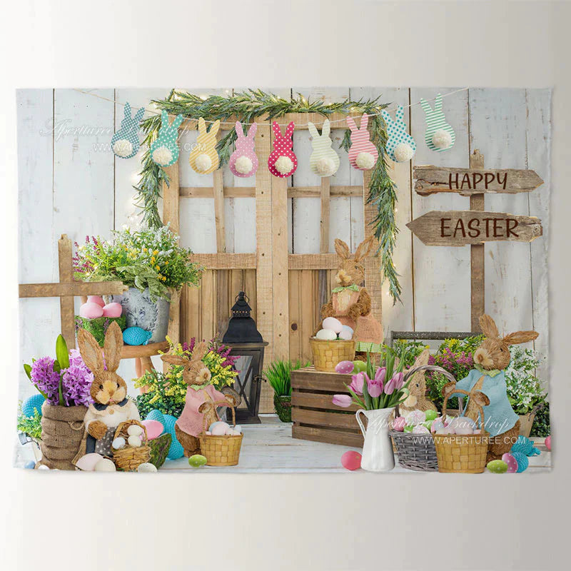Aperturee - Kaninchengarten Holztor Frohe Ostern Hintergrund