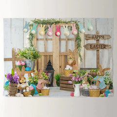 Aperturee - Kaninchengarten Holztor Frohe Ostern Hintergrund