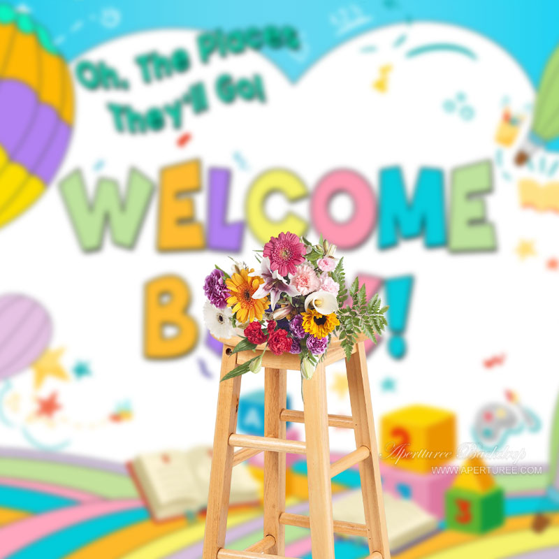 Aperturee - Regenbogen Feuerballon Willkommen zurück zur Schulkulisse