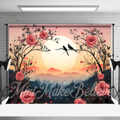 Aperturee - Roter Rosenbusch Vogel Sonnenuntergang Wald Kunst Hintergrund