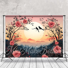 Aperturee - Roter Rosenbusch Vogel Sonnenuntergang Wald Kunst Hintergrund