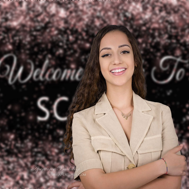 Aperturee - Roségoldener Glitzer Hintergrund Willkommen zurück in der Schule