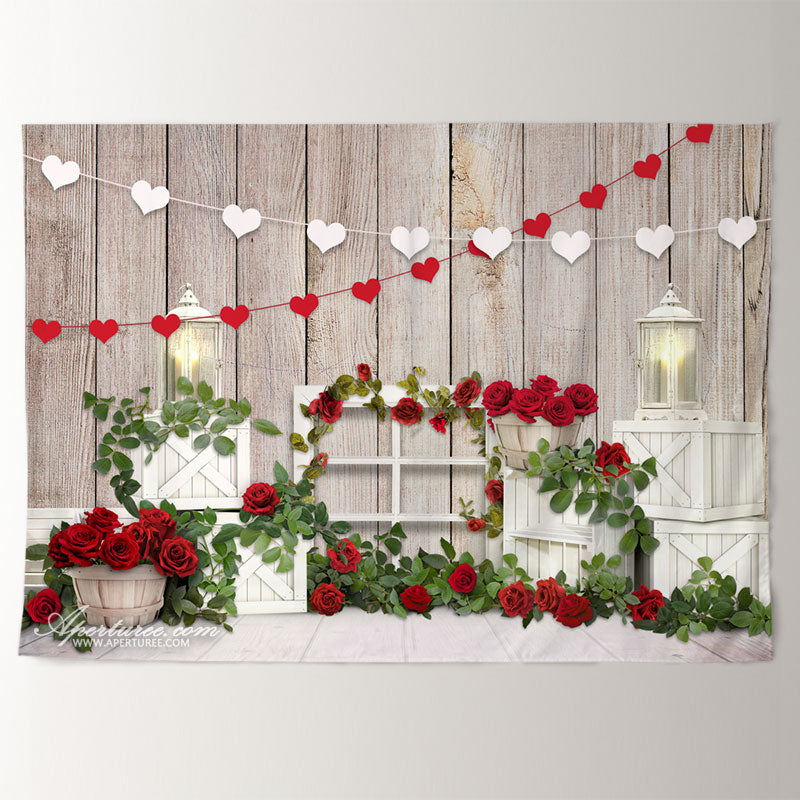 Aperturee - Rote Rosen Gras helle Streifen Holz Valentinstag Hintergrund