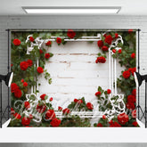 Aperturee - Rote Rose grüne Blätter Backsteinmauer floraler Hintergrund