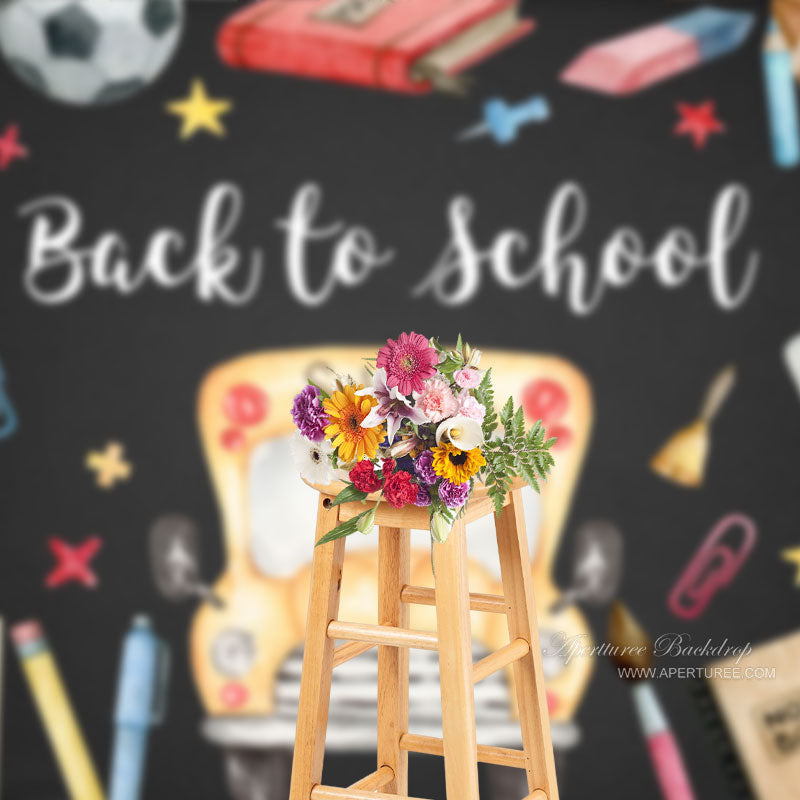 Aperturee - Bus Lineal Bleistift Buch Ball zurück zur Schule Hintergrund