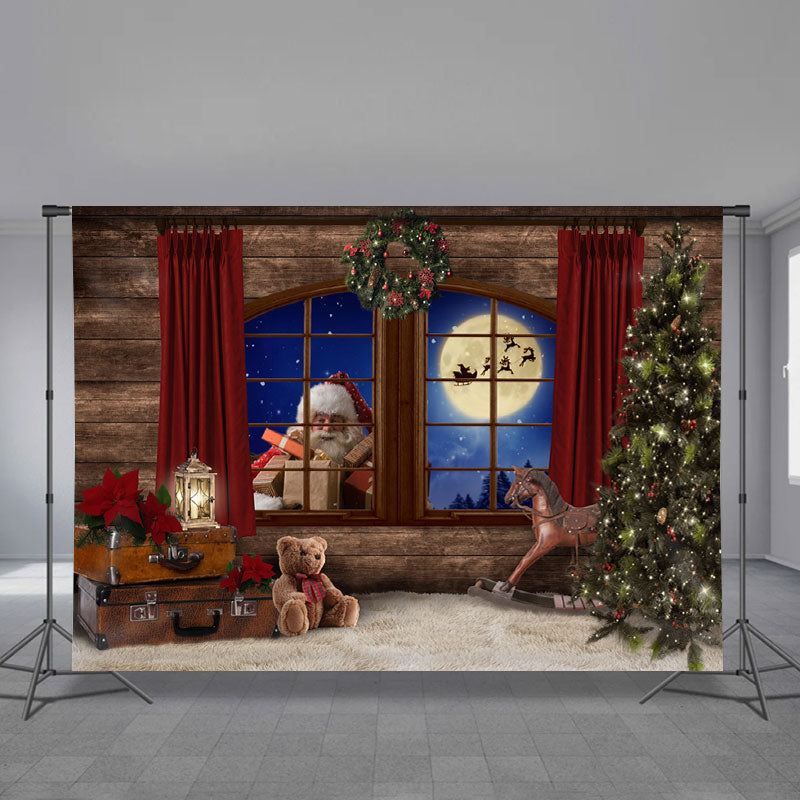 Aperturee - Weihnachtsmann Geschenk Schlittenabend Holz Weihnachtshintergrund