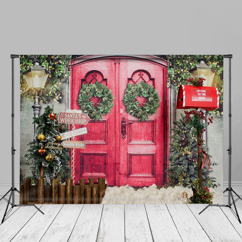 Aperturee - Santas Workshop Red Door Weihnachtshintergrund für Porträts