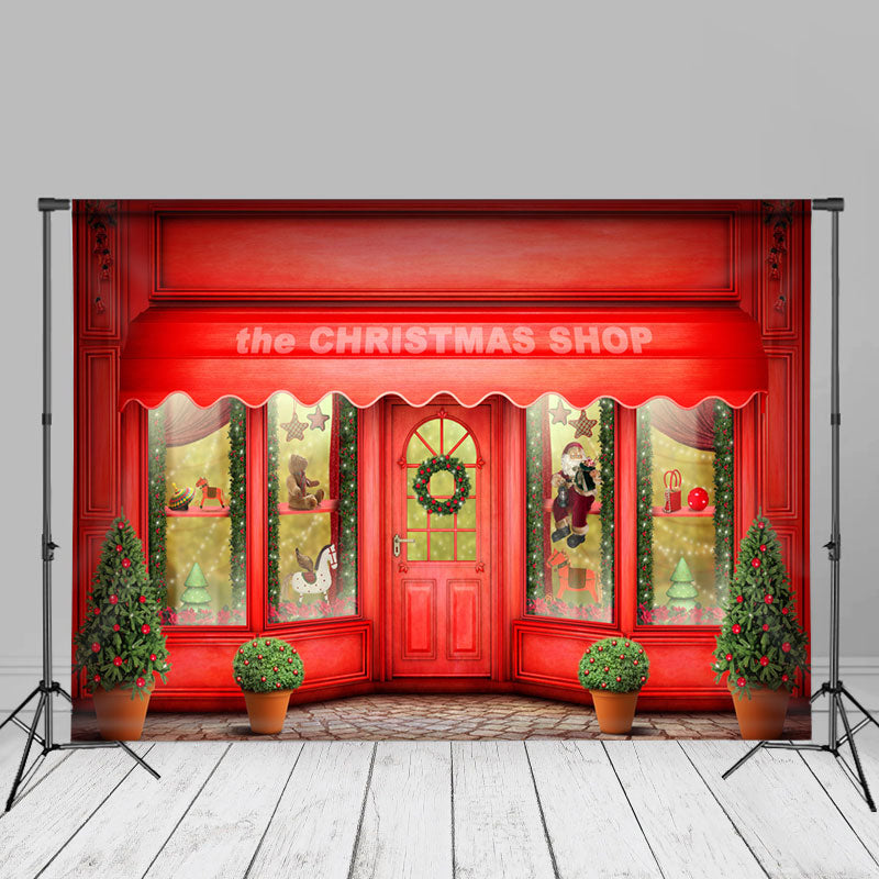 Aperturee - Rote Ladentür und Fenster fröhliche Weihnachtskulisse