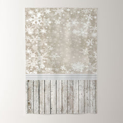 Aperturee - Winter Fotohintergrund mit Schneeflocken Beige Holzboden