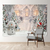 Aperturee - Schneemann Schlitten Außenbäume Weihnachtshintergrund