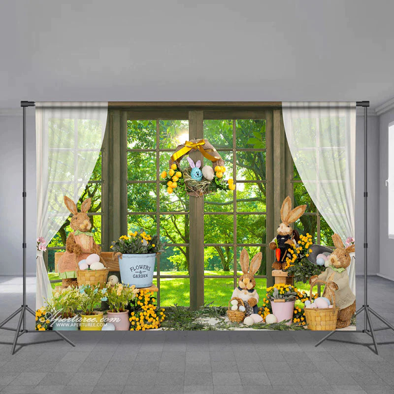 Aperturee - Frühlings Hinterhof Blumenkaninchen Ostertag Hintergrund