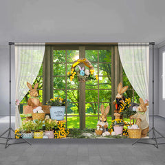 Aperturee - Frühlings Hinterhof Blumenkaninchen Ostertag Hintergrund