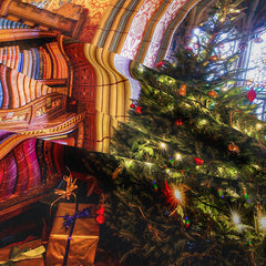 Aperturee - Buntglas Bücherregal Baum Weihnachtshintergrund