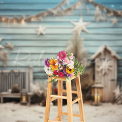 Aperturee - Seestern Strand Cottage Weihnachts Fotohintergrund