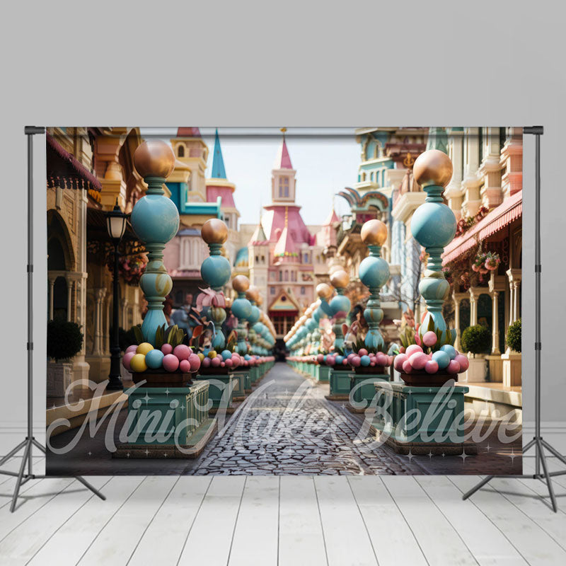 Aperturee - Steinpfad buntes Schloss fröhliche Ostern Hintergrund