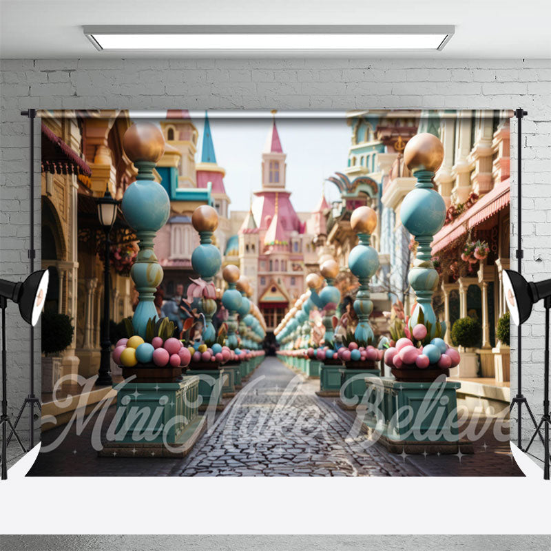 Aperturee - Steinpfad buntes Schloss fröhliche Ostern Hintergrund