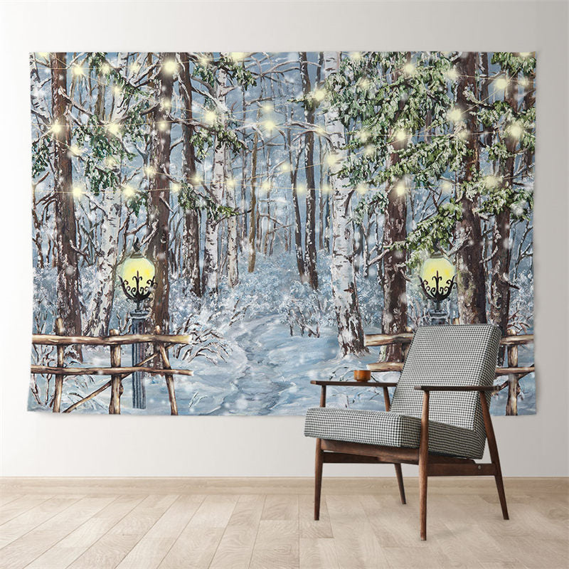 Aperturee - Streifenlichter verschneiter Wald Winterszene Hintergrund