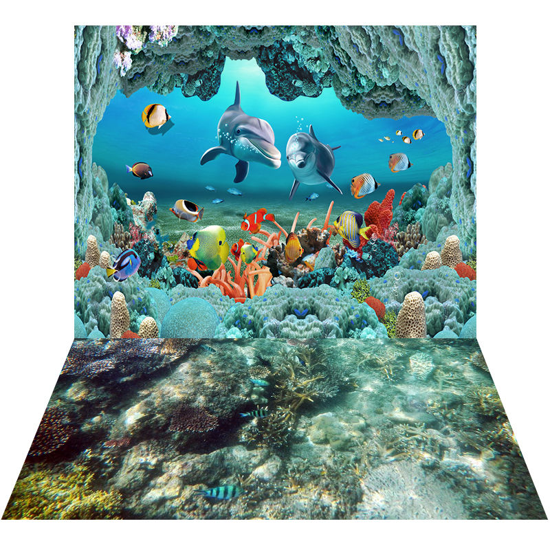 Aperturee - Sommer Blauwal Fisch Hintergrund + Korallenriff Bodenhintergrund