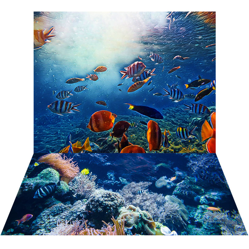 Aperturee - Sommerlicher bunter Fisch Hintergrund + Ozean Korallen Bodenmatte