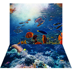 Aperturee - Sommerlicher bunter Fisch Hintergrund + Ozean Korallen Bodenmatte