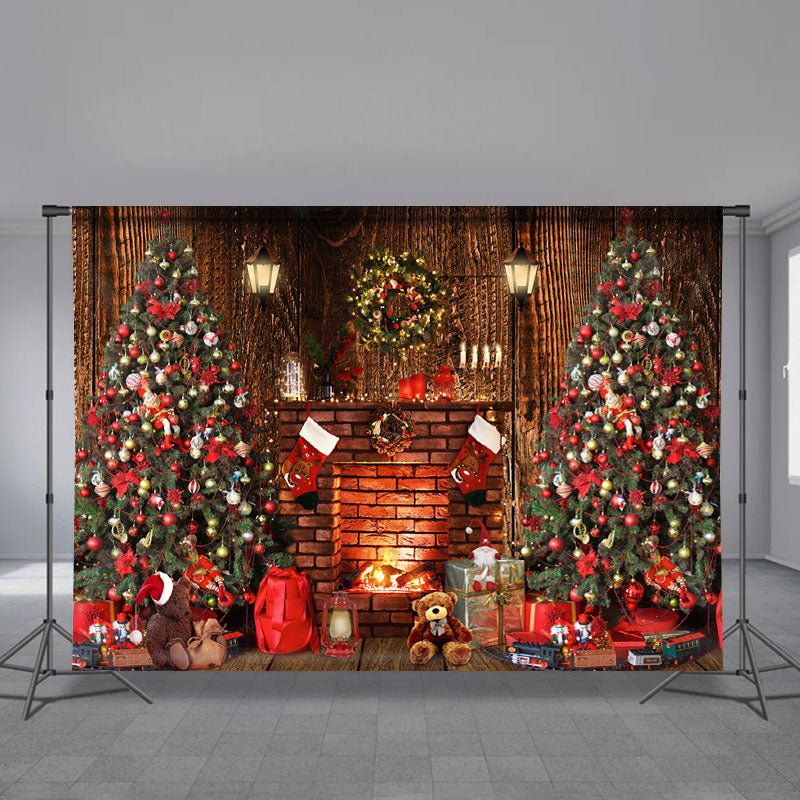Aperturee - Roter Themenbaum Kamin Geschenk Weihnachtshintergrund